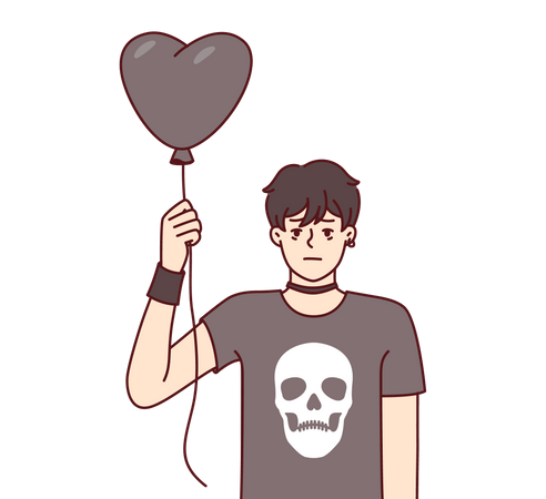 Boy holding heart balloon  Illustration