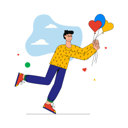 Boy holding heart shaped balloon Illustration