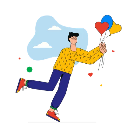 Boy holding heart shaped balloon Illustration