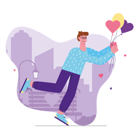 Boy holding heart shaped balloon  Illustration