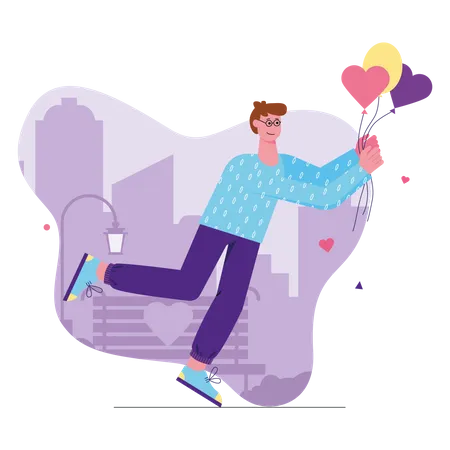 Boy holding heart shaped balloon  Illustration