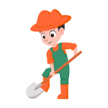 Boy holding Hoe  Illustration