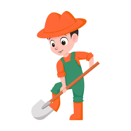 Boy holding Hoe  Illustration