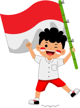 Boy Kids Celebrate Indonesia Independence Day Illustration