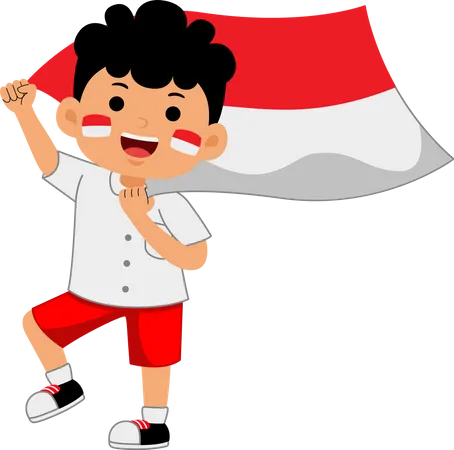 Boy Kids Celebrate Indonesia Independence Day Illustration