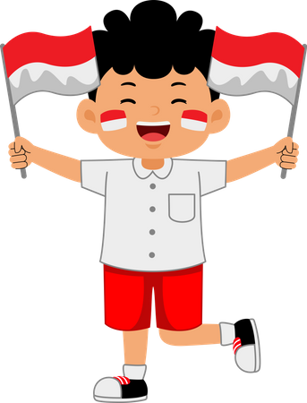 Boy holding Indonesia Independence Day  Illustration