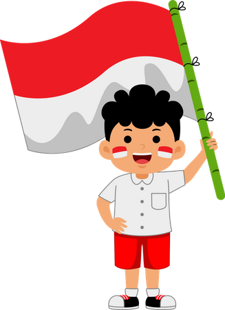 Boy holding Indonesia Independence Day  Illustration