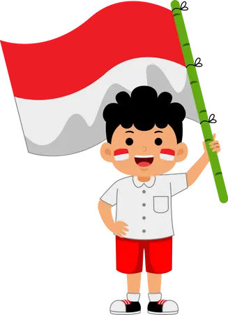 Boy holding Indonesia Independence Day  Illustration