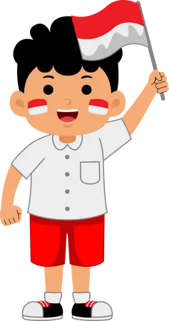 Boy holding Indonesia Independence Day  Illustration