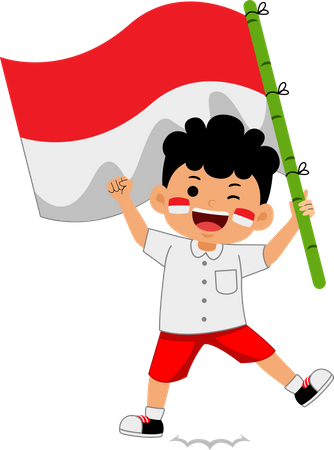 Boy holding Indonesia Independence Day  Illustration