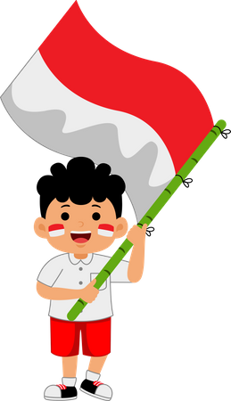 Boy holding Indonesia Independence Day  Illustration