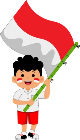 Boy holding Indonesia Independence Day  Illustration