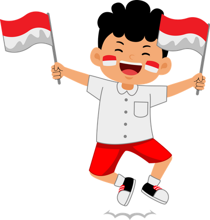 Boy holding Indonesia Independence Day  Illustration