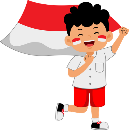 Boy holding Indonesia Independence Day  Illustration