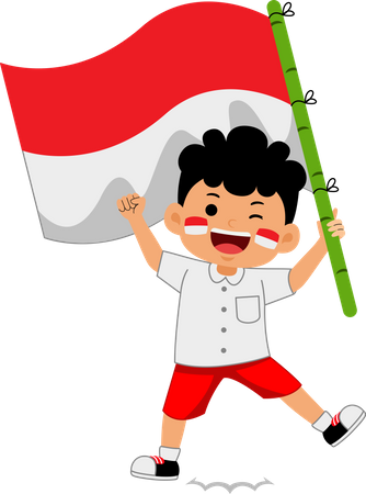 Boy holding Indonesia Independence Day  Illustration