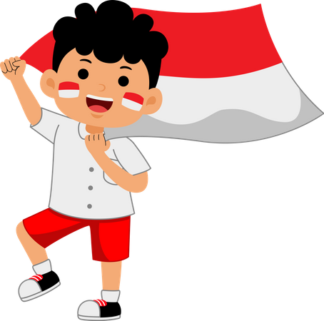 Boy holding Indonesia Independence Day  Illustration