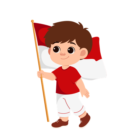 Boy holding Indonesian Flag  Illustration