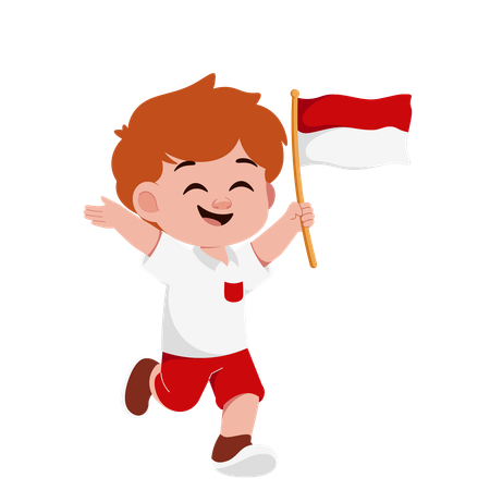 Boy holding Indonesian Flag  Illustration