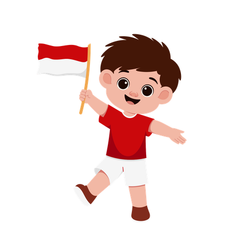 Boy holding Indonesian Flag  Illustration