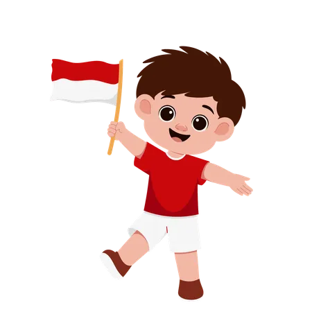 Boy holding Indonesian Flag  Illustration