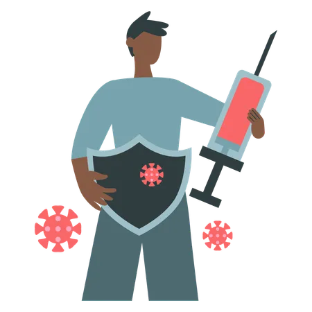 Boy holding injection and shield for Health Awareness  Illustration