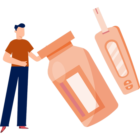 Boy holding insulin bottle  Illustration