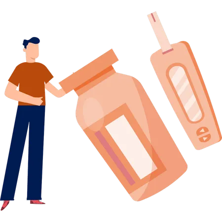 Boy holding insulin bottle  Illustration