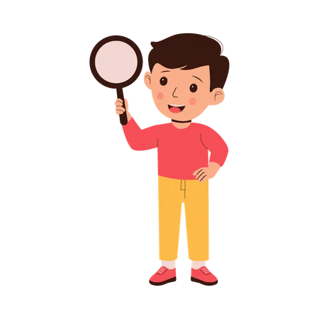 Boy holding magnifying glasses  Illustration