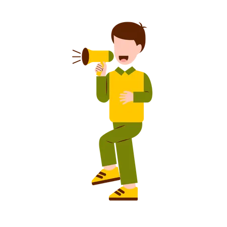 Character Of Boy Holding Megaphone Illustration