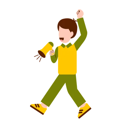 Character Of Boy Holding Megaphone Illustration