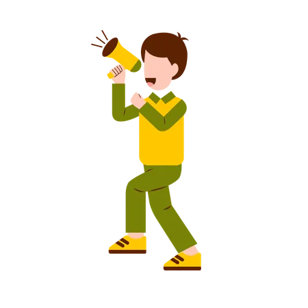 Boy Holding Megaphone  Illustration