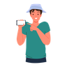 illustration boy holding mobile