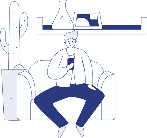 Boy holding mobile while doing online meeting on mobile  Illustration