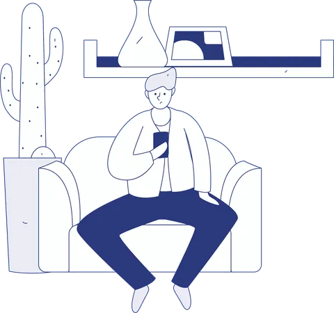 Boy holding mobile while doing online meeting on mobile  Illustration