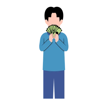 Boy Holding Money  Illustration