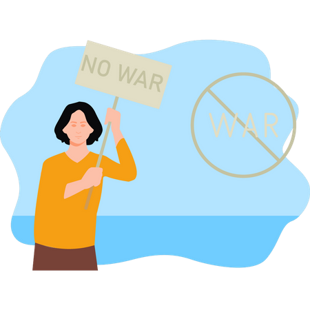 Boy holding no-war board  Illustration