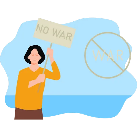 Boy holding no-war board  Illustration