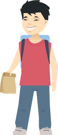 Boy holding packages and wearing bag Illustration