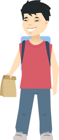 Boy holding packages and wearing bag  Illustration