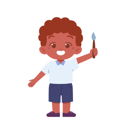 Boy Holding Paint Brush In Right Hand  イラスト