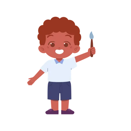 Boy Holding Paint Brush In Right Hand  Illustration