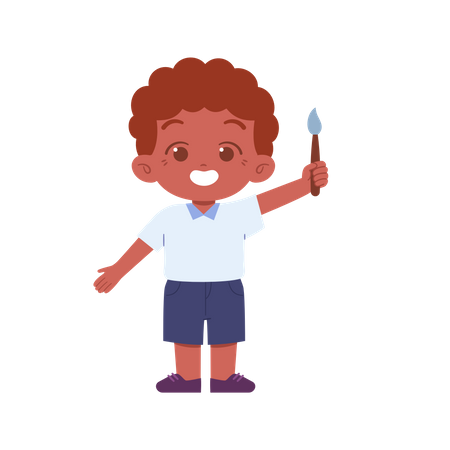 Boy Holding Paint Brush In Right Hand  Illustration