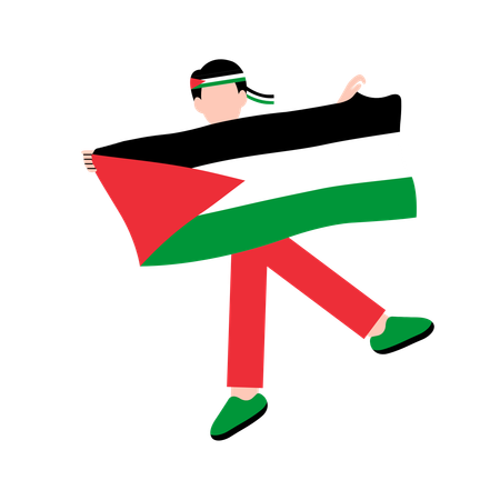 Boy holding Palestine flag  Illustration