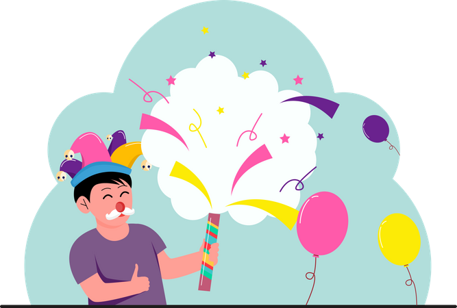 Boy holding paper confetti  Illustration