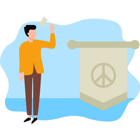 Boy holding peace flag  Illustration