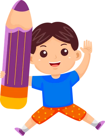 Boy holding pencil  Illustration