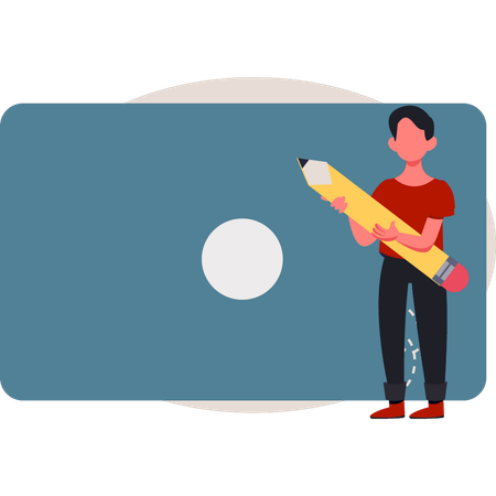 Boy holding pencil in editor  Illustration