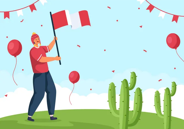 Boy Holding Peru Flag on Independence Day  Illustration