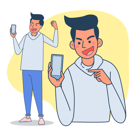 Boy holding phone Illustration