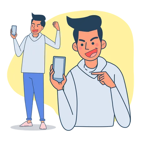 Boy holding phone  Illustration